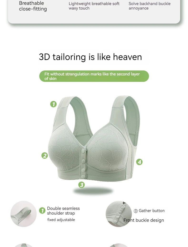 New Pregnant Women's Front Open Button Breastfeeding Bra Women's Large Steel Ring Free Bra Traceless Thin Comfortable Bra