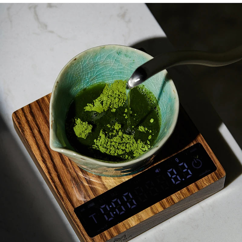 MUVNA Mini Digital Wood scale, Professional Electronic Coffee Scale for Espresso/Hand Drip Coffee 0.1g of high-precision, 2kg