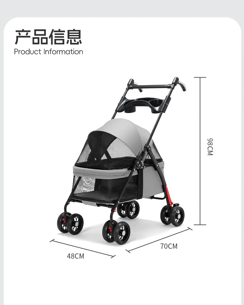 Lightweight Pet Stroller for Cats & Dogs - Foldable Dog Cat Carrier for Small Pets like Teddy & Puppies