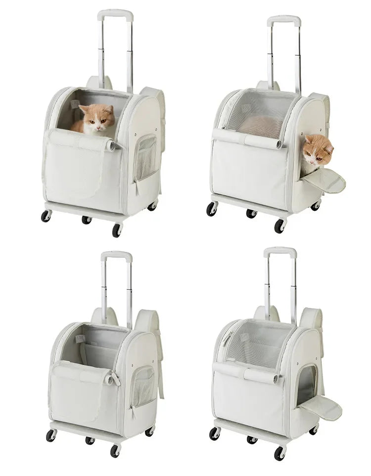 New Pet Trolley Bag Waterproof Oxford Cloth Cat Backpack Portable Foldable Lightweight Pet Trolley Case Dog Stroller Carrier