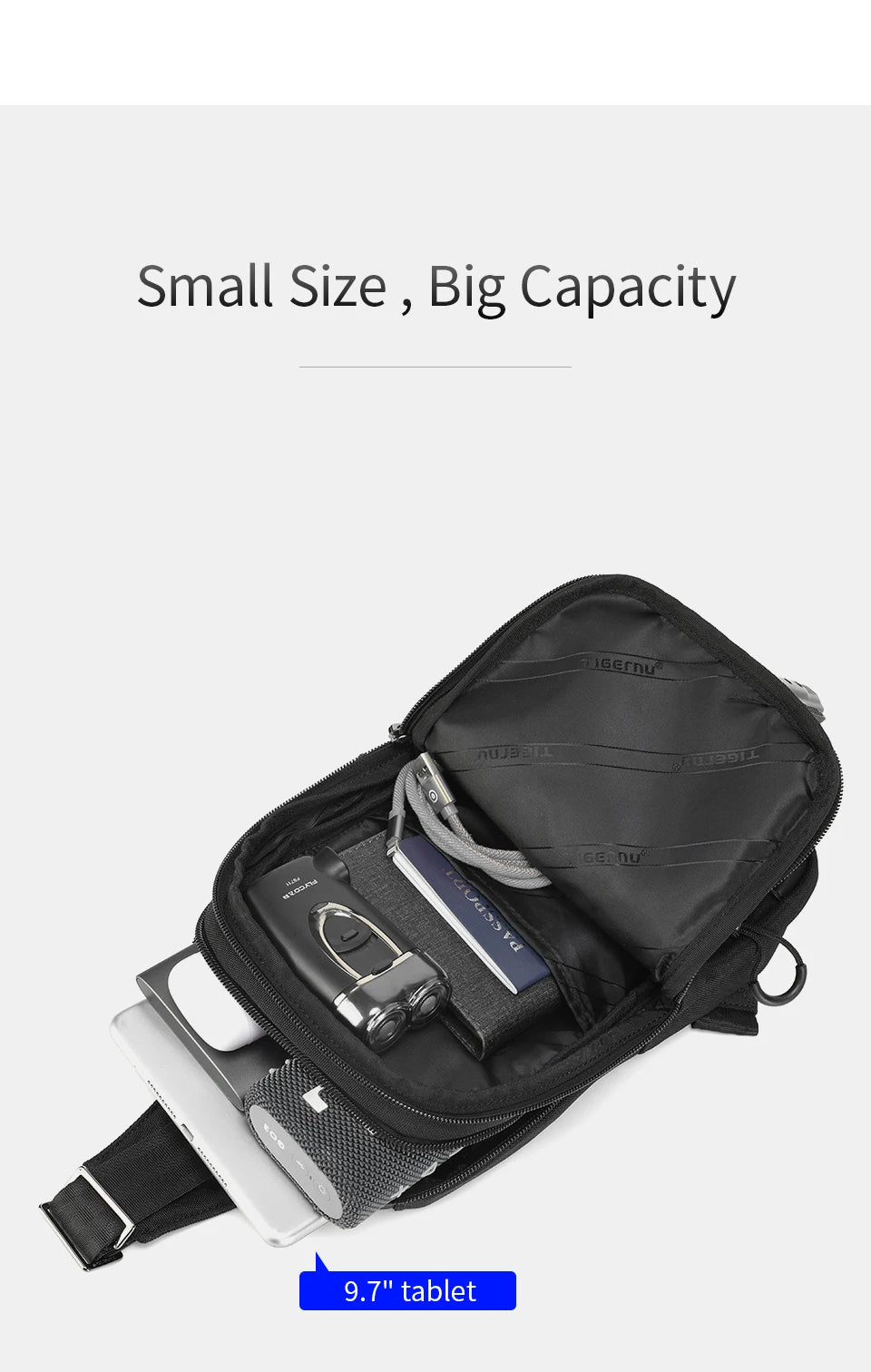 Tigernu Chest Bags For Men Cool Style Men Shoulder Bag 9.7inch IPad Bag Casual Male Crossbody Bag Lightweigt Mini Bags Messenger