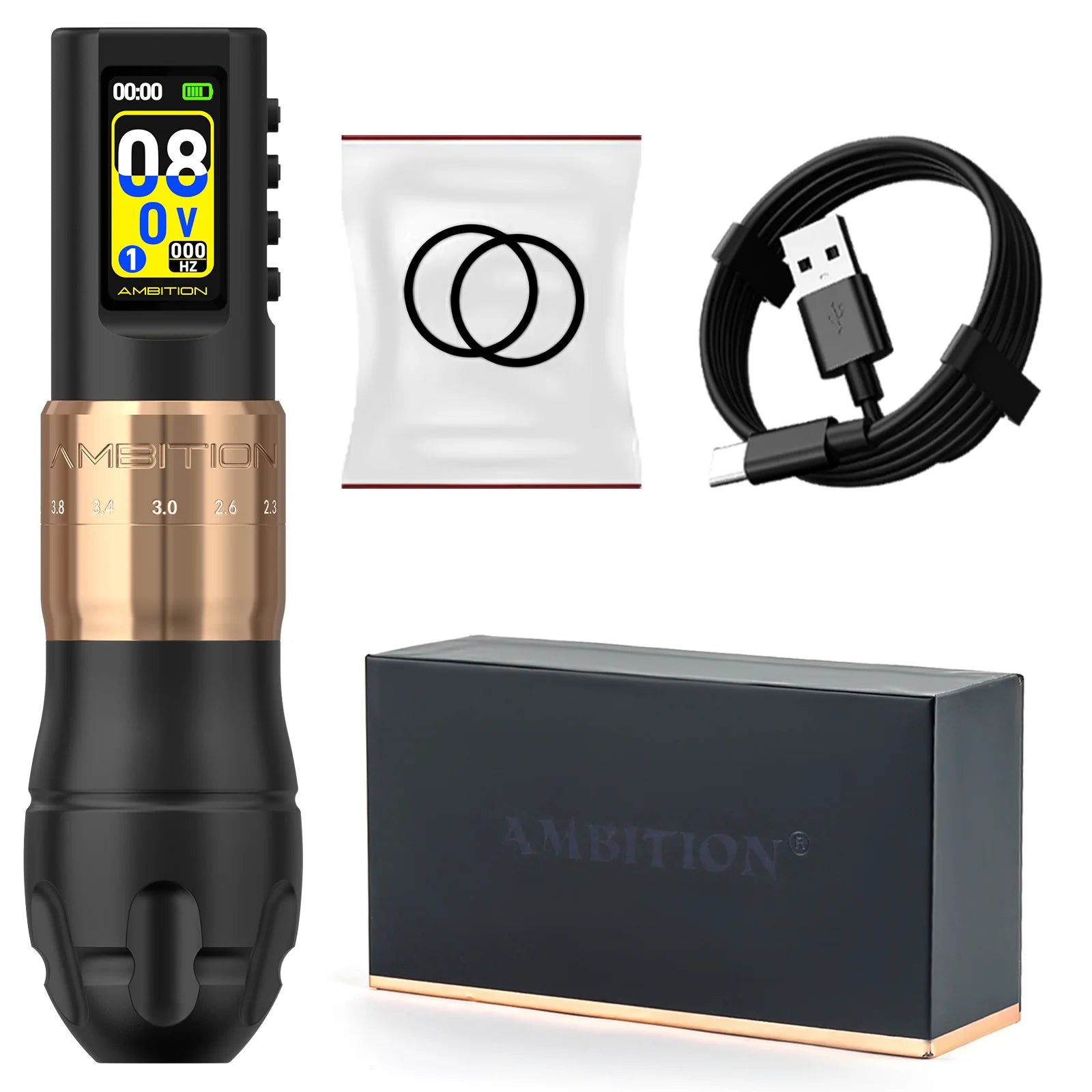Ambition C3 Coreless Motor Body Makeup Professional Wireless Tattoo Machine Pen 7 Adjustable Stroke 2.0-4.2mm For Tattoo Artists