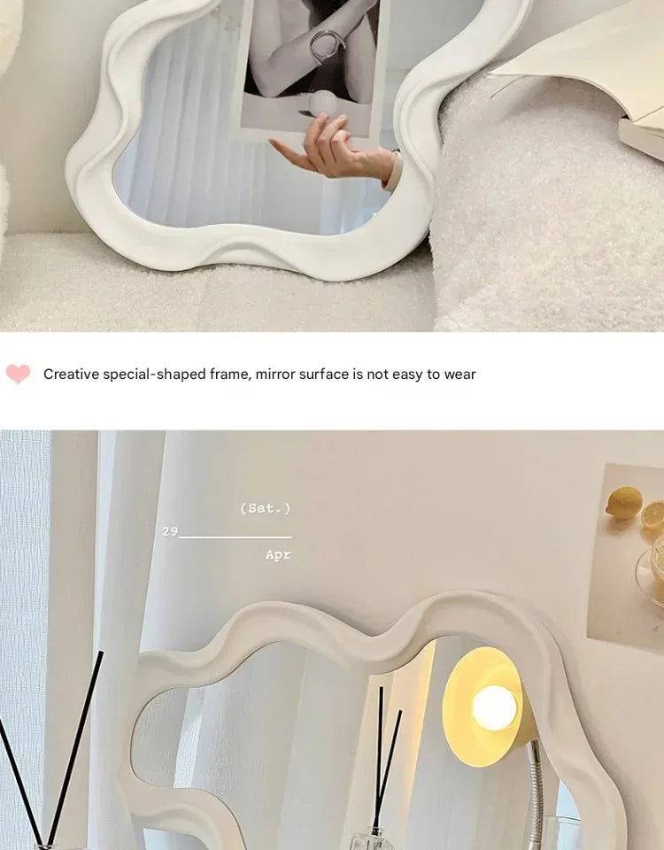 Wavy Wall Mirror Items Girls Small Floor Funky Cloud White Cute Mirror Men Nordic Korean Plastic Espelhos Home Decorations Cheap