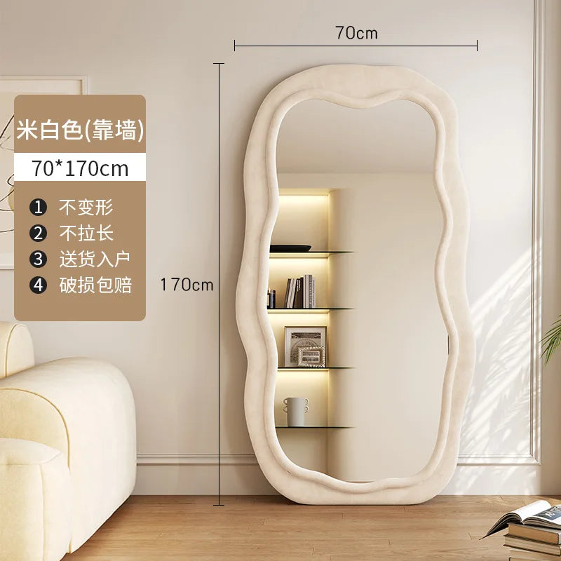 Creative full-body mirror household floor mirror light luxury special-shaped wave full-length mirror living room black advanced