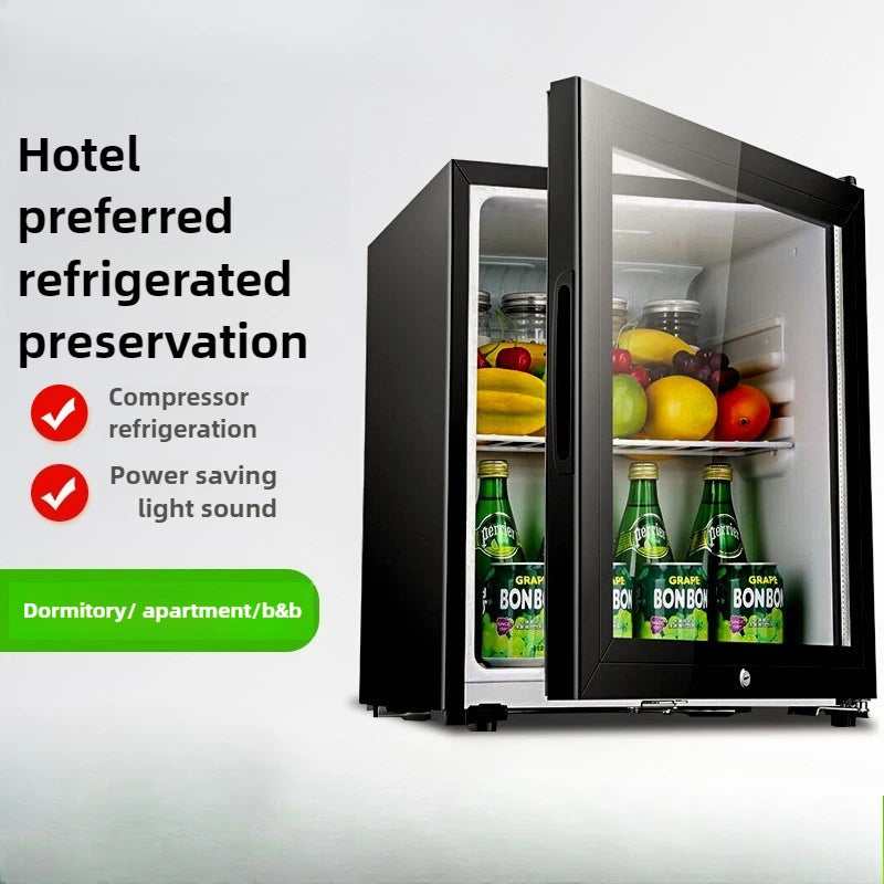 Single Refrigerated Ice Bar Hotel Use Small Freezer Transparent Door Refrigerator Wine Cabinet Silent Hotel Small Refrigerator