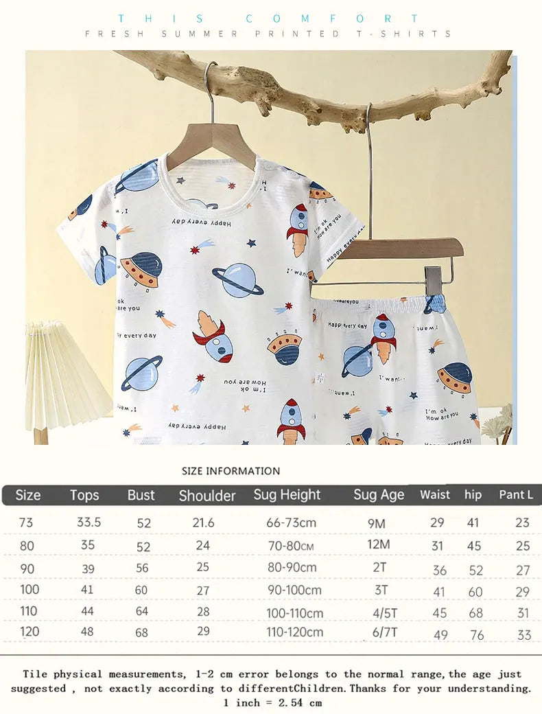 Popular in SummCottonSafe Baby Children Clothes  Set Cute Cartoon Short Sleeve Home Pajama Set Sleepwear Soft Breathable