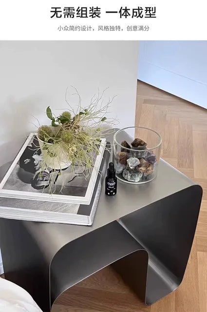 Minimalist Stainless Steel Bedside Table Side Several Integrated Molding Storage Cabinets End Table Furniture