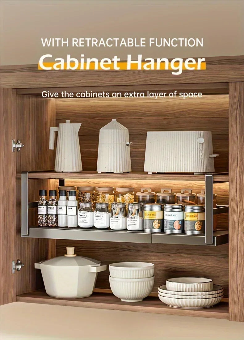 Stainless Steel Shelves Adjustable Spice Stand Storage Room Kitchen Metal Expansion Cabinet Kitchen Hanging Seasoning Rack