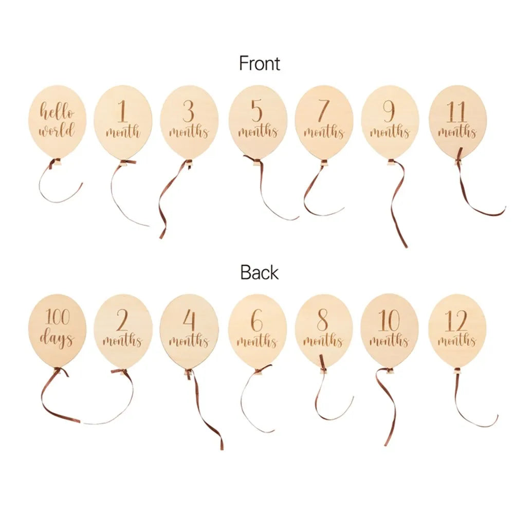 Baby Wooden Monthly Memorial Milestone Cards Flower Monthly Newborn Engraved Age Photography Accessories Baby Birthing Gift