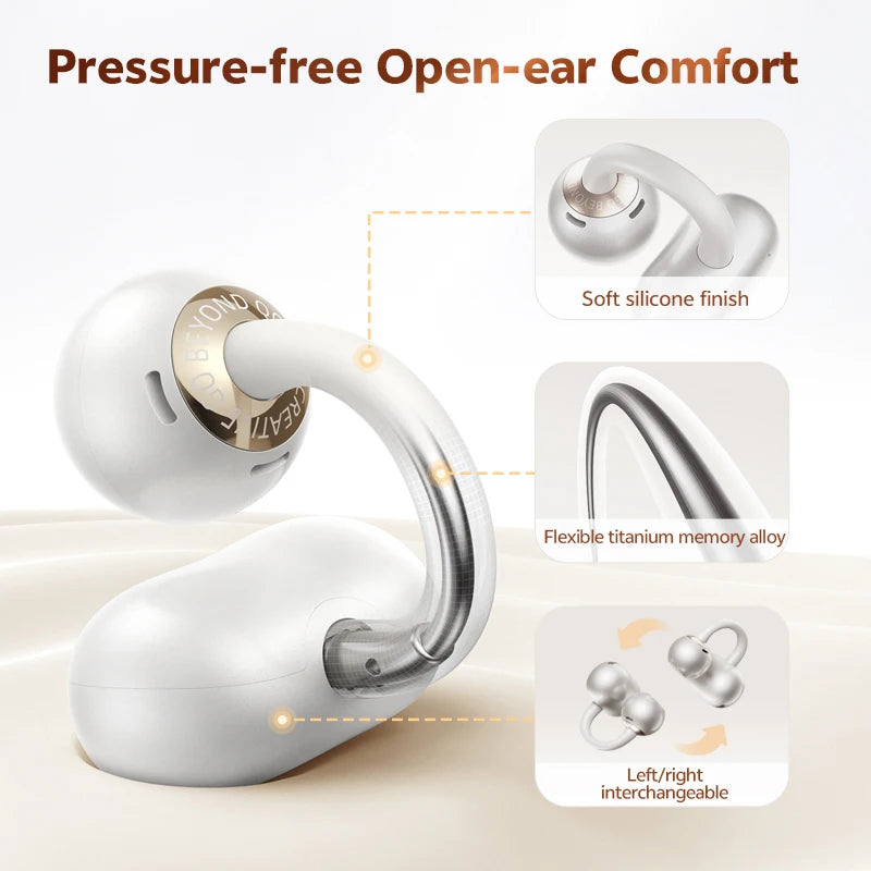 QCY Crossky C50 Open Ear Wireless Earbuds Bluetooth 6.0 Comfort Clip On Sports Earphone 4 Mic AI Clear Call Bass Boost Headphone