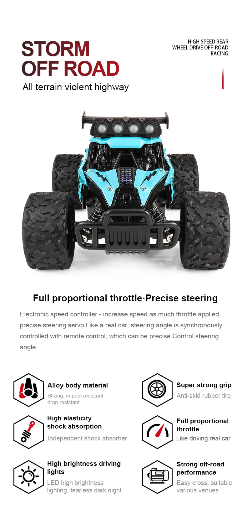 ZWN 1:16 2.4Gh Model RC Car With LED Lights 2WD Off-road Remote Control Climbing Vehicle Outdoor Cars Toys for Boys Girls Gifts