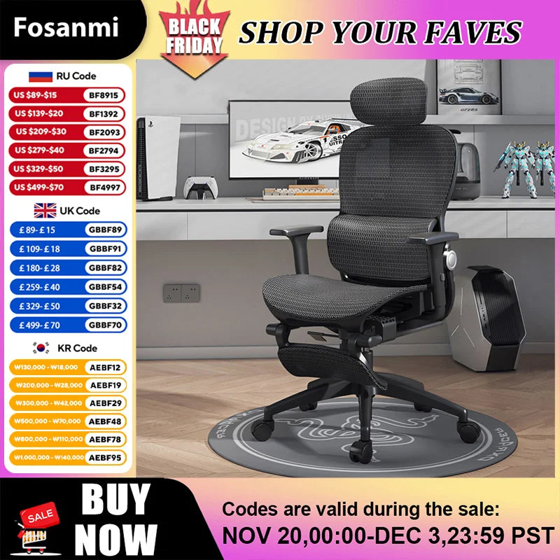Ergonomic Office Chair High Back Computer Desk Chair 6D Adjustable Headrest And Lumbar Support Mesh Swivel Reclining Gaming Seat