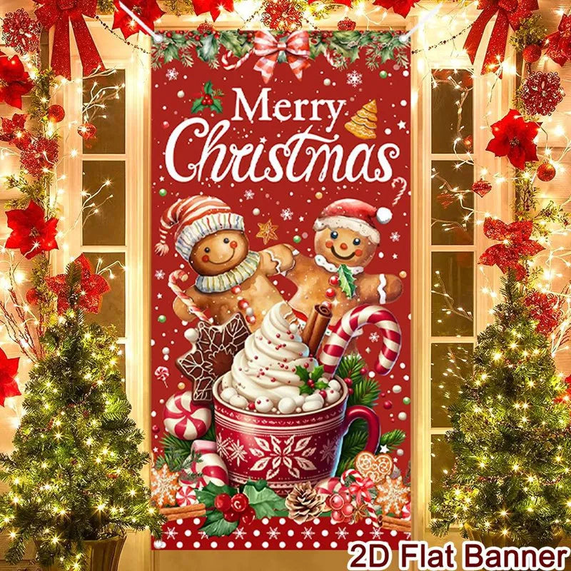Merry Christmas Porch Door Banner Hanging Ornament Christmas Decoration For Home 2025 Xmas Flag Navidad Noel Gifts New Year 2026