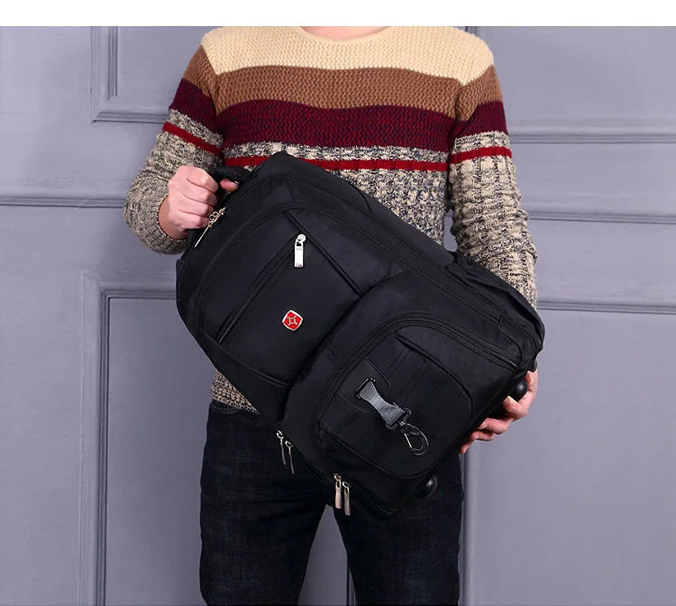 Men Trolley Backpack Shoulders Travel Bag with Wheels 24 Inch Students Rolling Luggage Business Trolley Large Capacity Suitcases