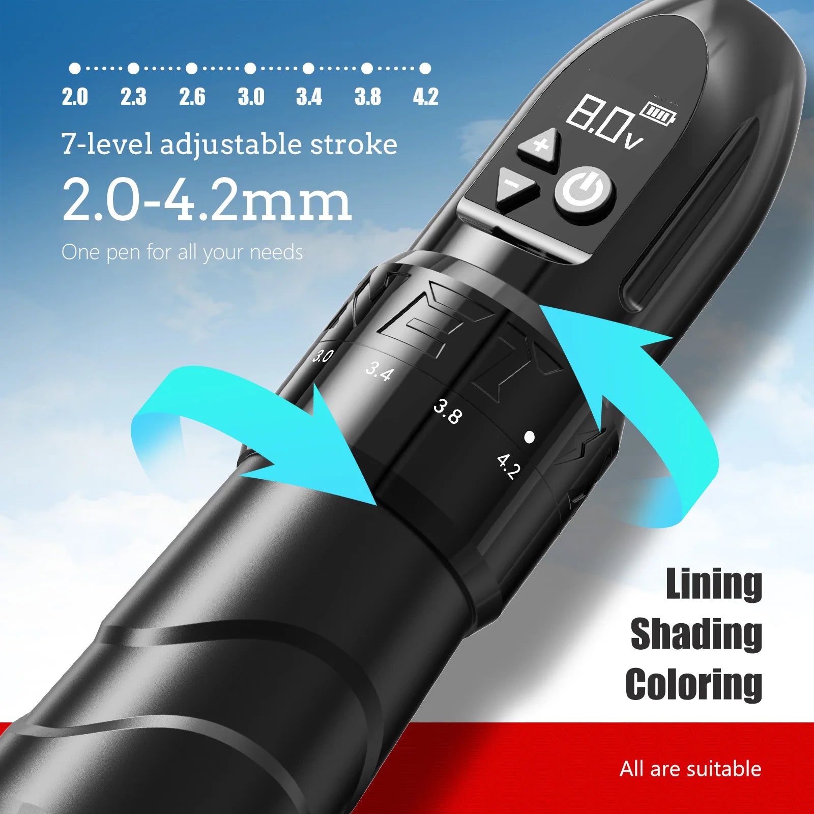 XNET F2 Wirless Tattoo Machine Pen 2.0-4.2mm Adjustable Stroke With Powerful Custom Motor for Makeup Microplasty Pen For Tattoo