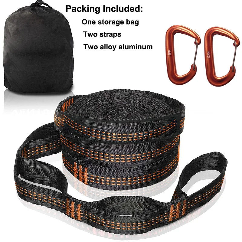 Outdoor hammock straps with more adjustable loops and ultra-length outdoor hammock straps and belts with 7075 alloy aluminum