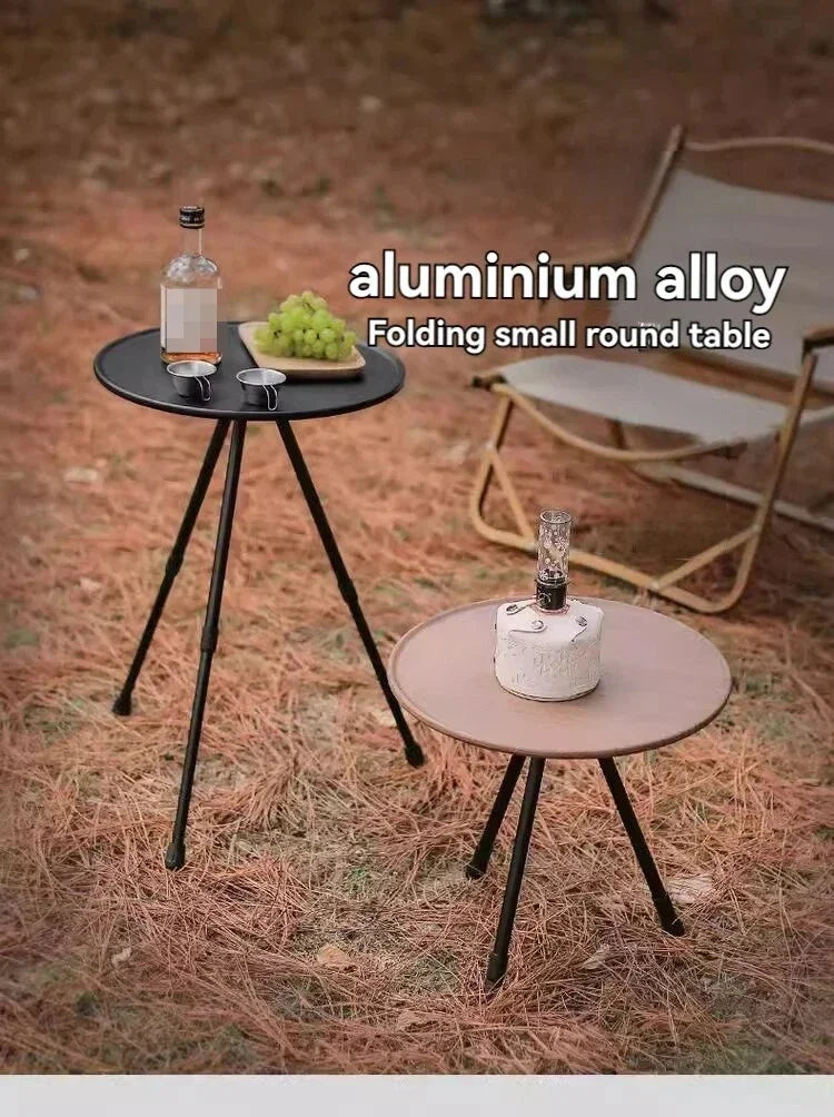 Tea Table Round Table with Lamp Outdoor Portable Stand Camping Elevated Leisure Foldable Picnic Garden Mini Coffee Dining Tables