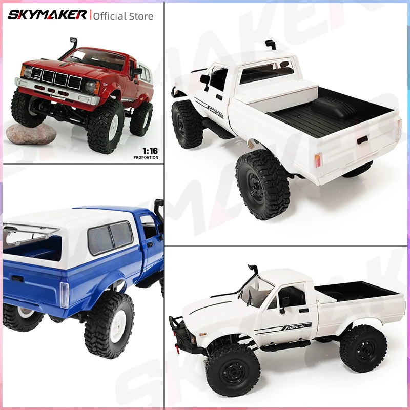 WPL C24-1 Full Scale RC Car 1:16 2.4G 4WD Rock Crawler Electric Buggy Climbing Truck LED Light On-road 1/16 For Kids Gifts Toys
