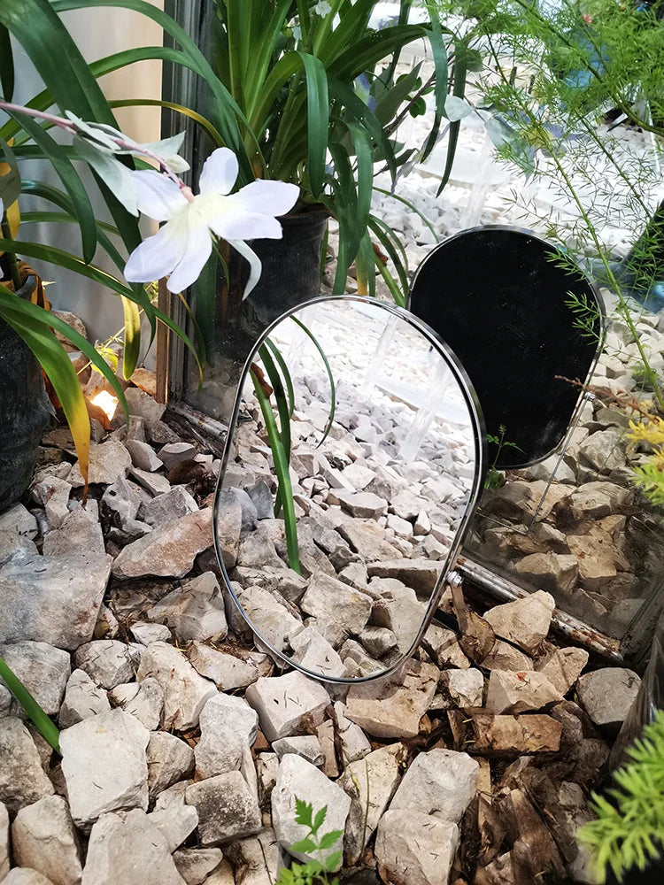 High-end Metal Makeup Mirrow Oval Rorate Standing Mirror Bathroom Desk Luxury Hairdressing Mirror Mural Home Decor for Girls