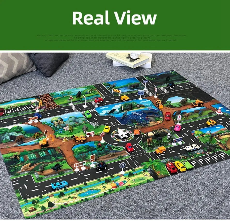 Children Playmat Activity Surface Waterproof Map Kids Animal Road Toy Baby Dinosaur Road Portable Carpet Farm Road Non-Toxic Mat