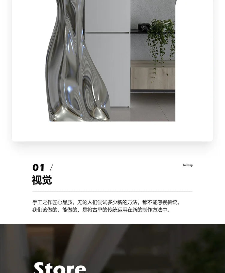 Wall hanging water ripple household villa model room floor mirror full-length mirror visual decoration