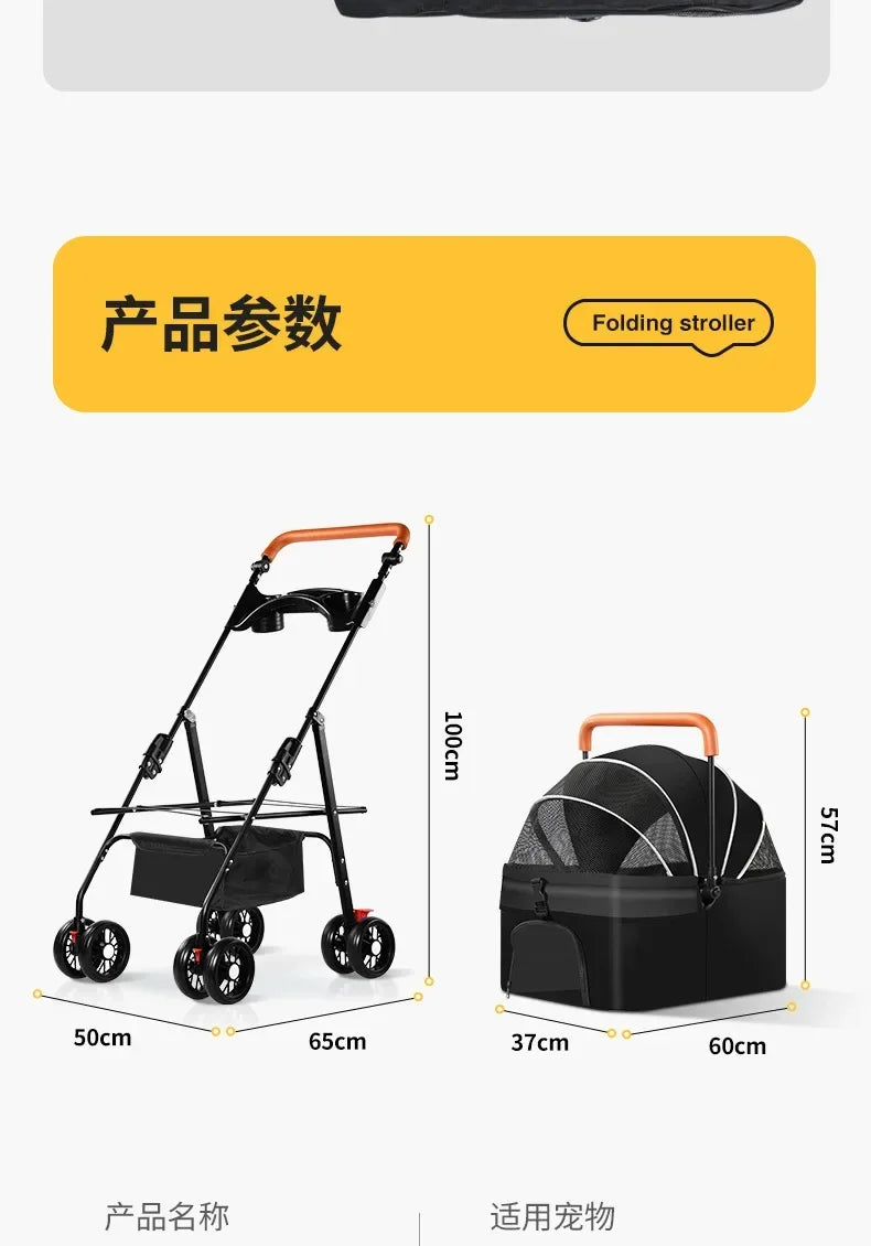 Pet Stroller Dog Cat Large and Small Dog Out Pet Cart Outdoor Travel Lightweight Foldable Cat Supplies