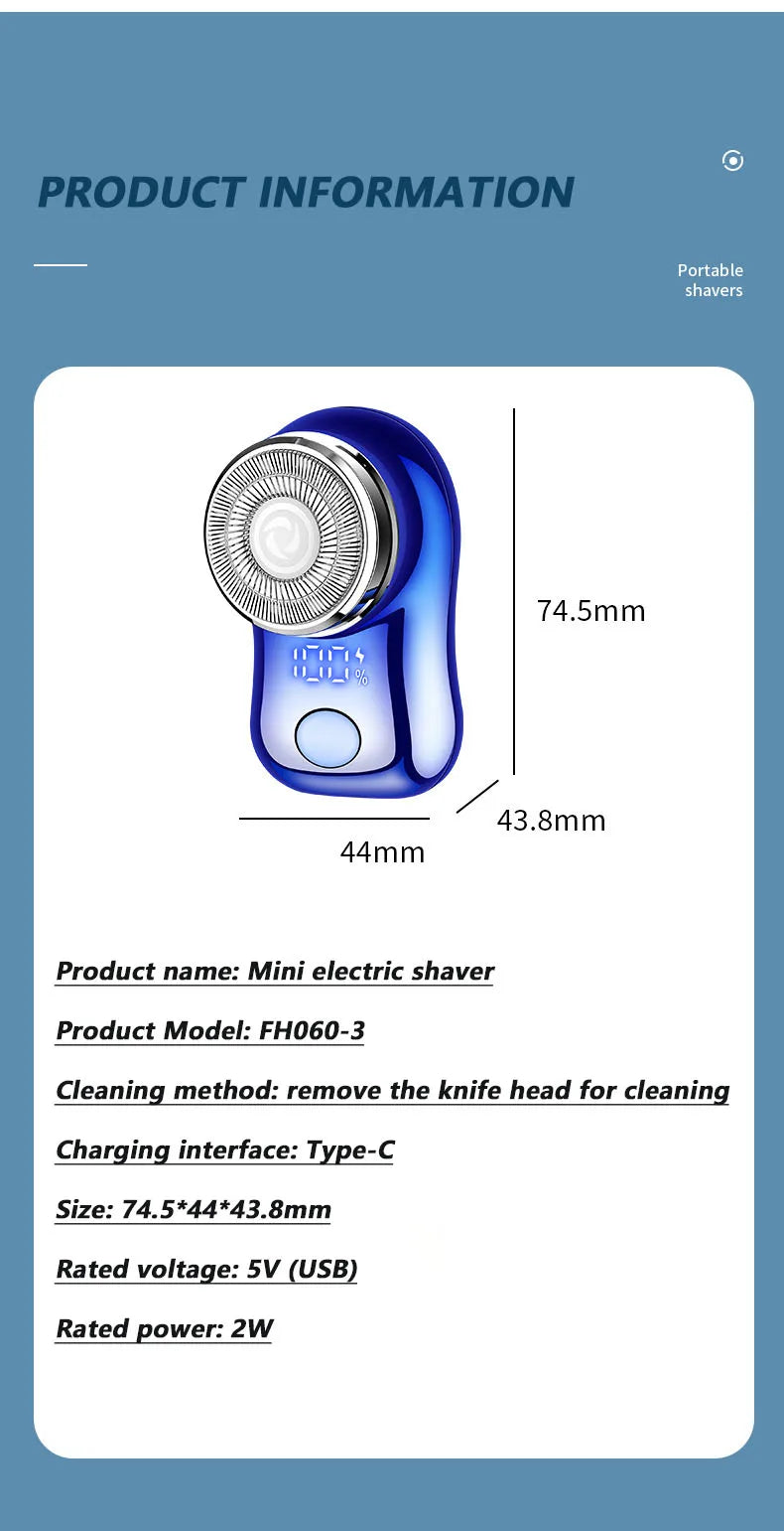Mini Electric Shaver for Men Portable Beard Knife TYPE-C Charging Shavers Face Body Razor with Digital Power Display