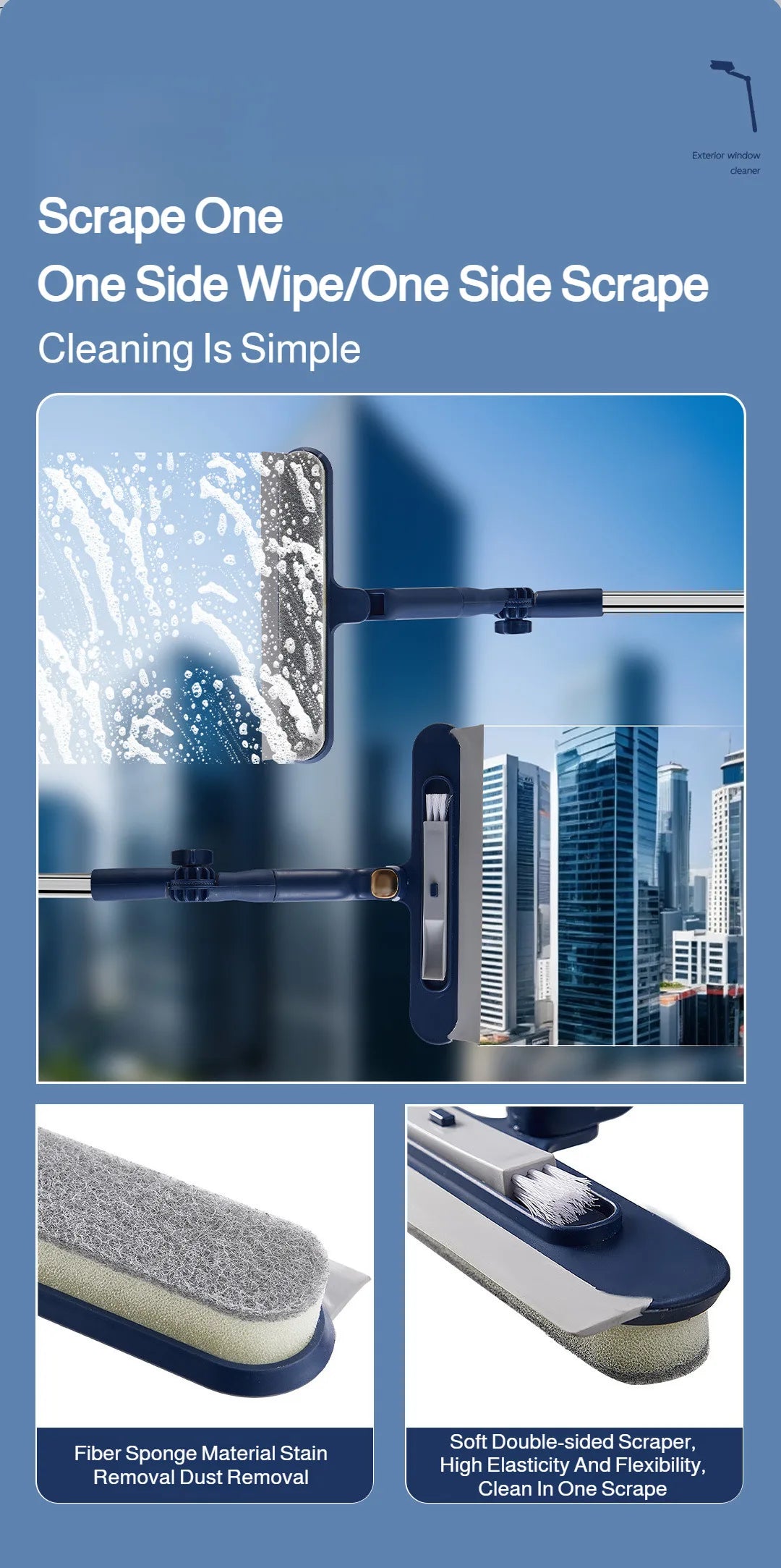 2in1 Highrise Glass Brush Window with Squeegee and Mini Brush Rotatable Glass Wiper Home Cleaning Tool for Glass,Walls and Floor