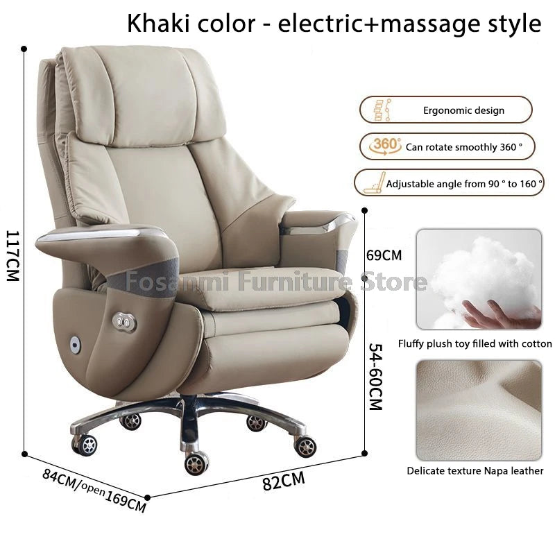 Comfortable and Soft Leather Electric Home Gaming Swivel Chair Thick Boss Office Chair Ergonomic Adjustable Height Desk Chairs
