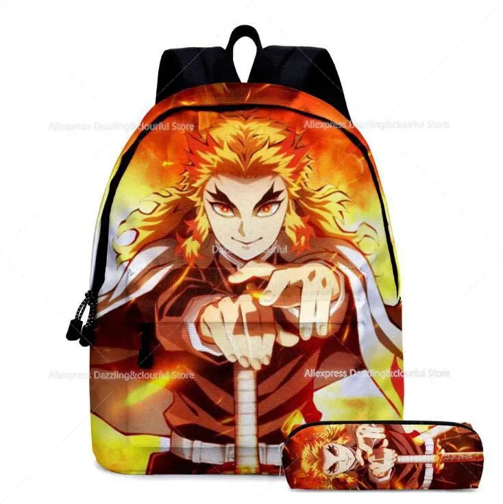 Demon Slayer Nezuko Backpacks 2pcs Girls School Bags Kimetsu No Yaiba Kids Anime Bagpacks Female Male Bookbag Gifts