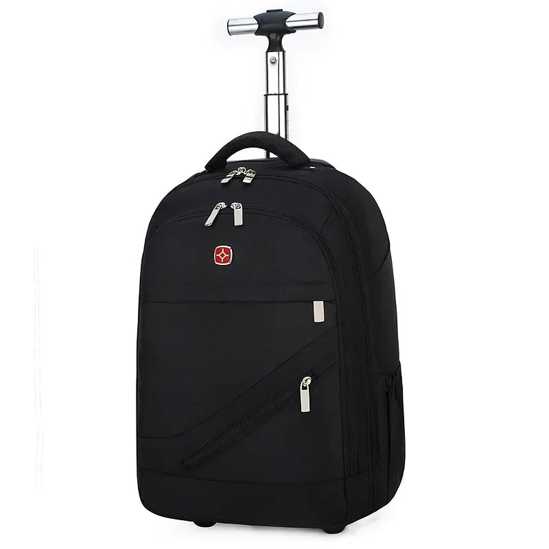 Men Trolley Backpack Shoulders Travel Bag with Wheels 24 Inch Students Rolling Luggage Business Trolley Large Capacity Suitcases
