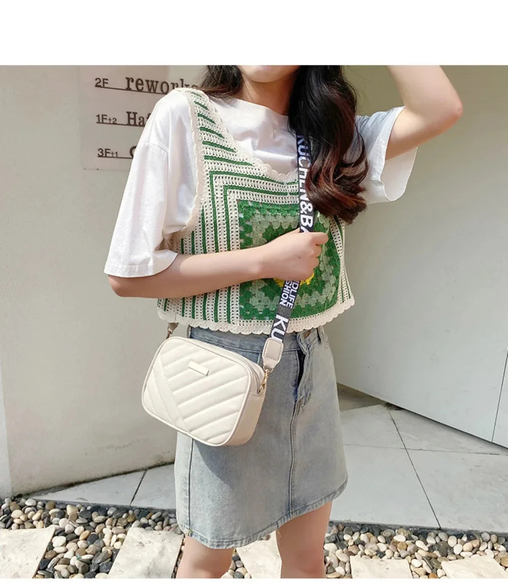 High quality women's PU rolling strip camera bag shoulder bag mobile phone bag casual crossbody bag