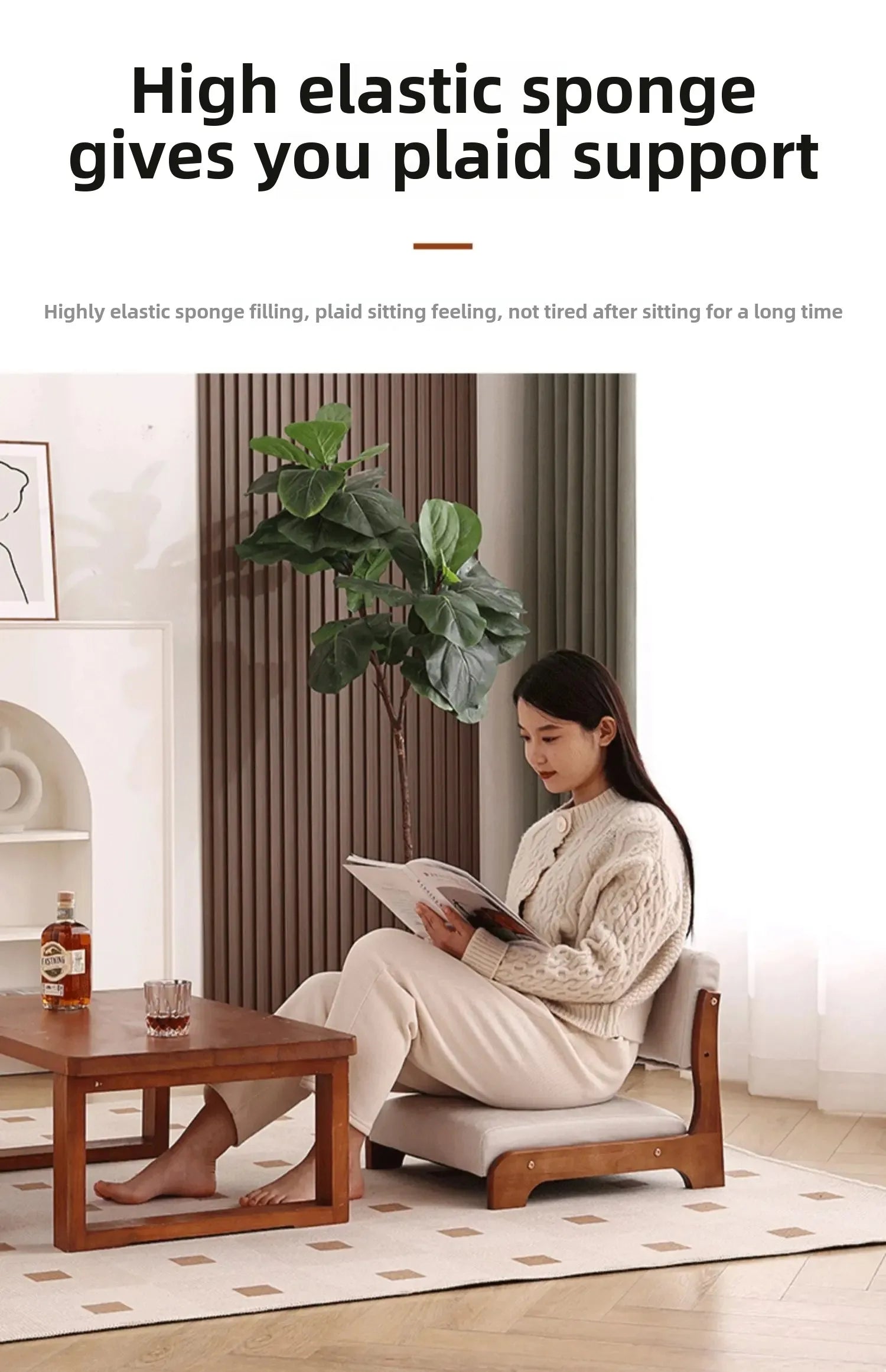 Japanese Tatami Chair Backrest Solid Wood Bed Legless Seat Bay Window Single Lazy Sofa Floor Chair Bedroom Sitting Furniture