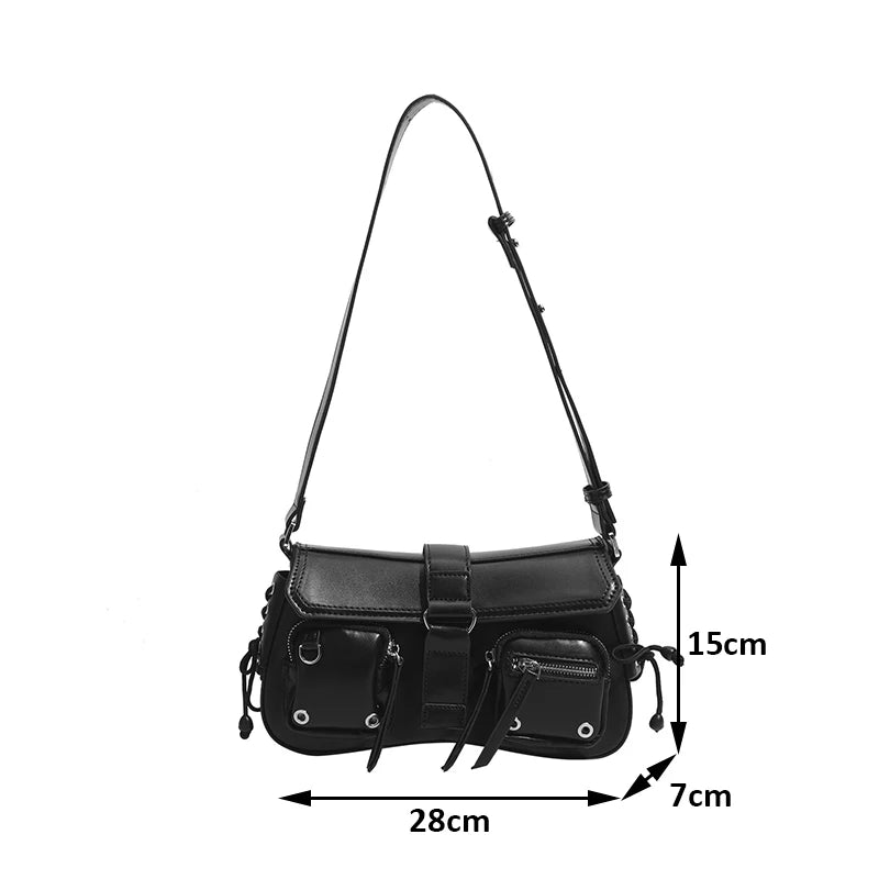 Goth Punk Cool Women's Underarm Bag Hot Girls Shoulder Bags Fashion Design PU Leather Female Handbags Tote Purse with Zipper