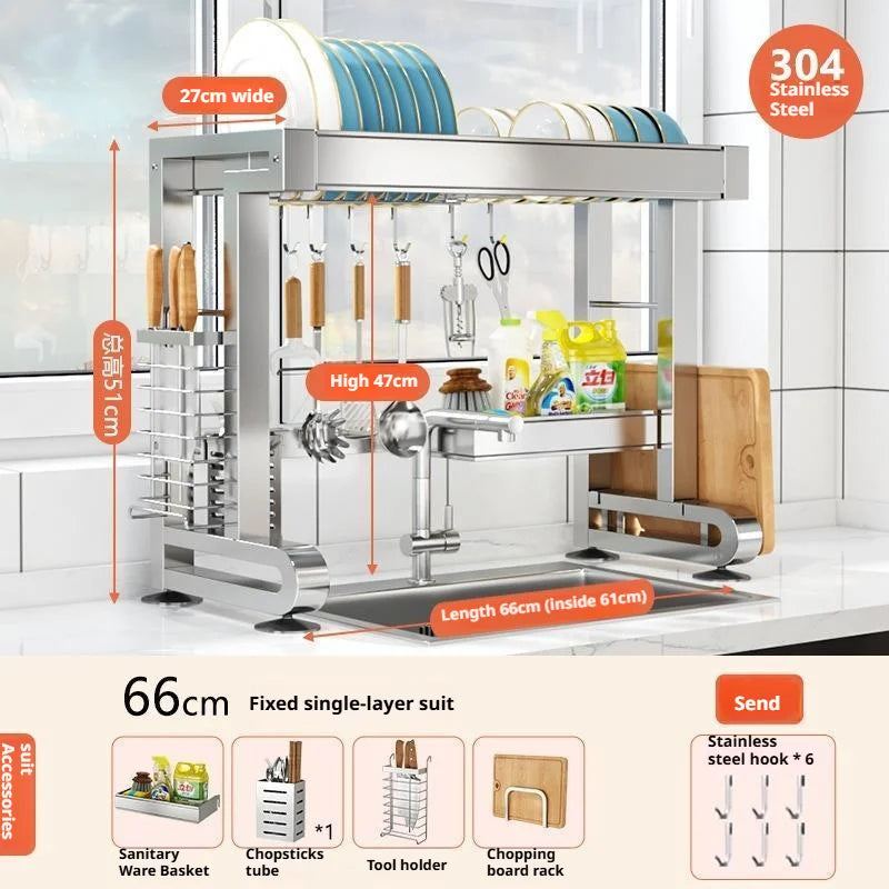 Over Sink Dish Drying Rack Stainless Steel Expandable Drain Bowl Holder Shelf Kitchen Counter Dish Storage Rack Hanger Shelves