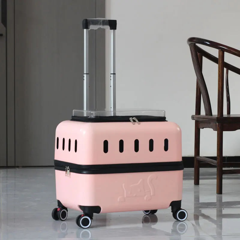 Large Pet Travel Carrier Rolling Pet Transport for Cats & Small Dogs Breathable Cat Suitcase Transparent Skylight Pet Stroller