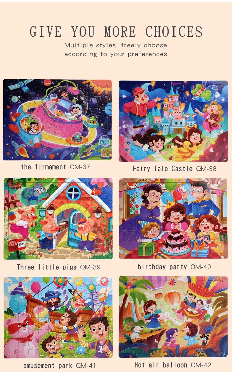 Clearance_60PCS Wooden Jigsaw Color 3D Puzzle Cartoon Characters Animal Early Educational Learning Logical Thinking Focus Puzzle