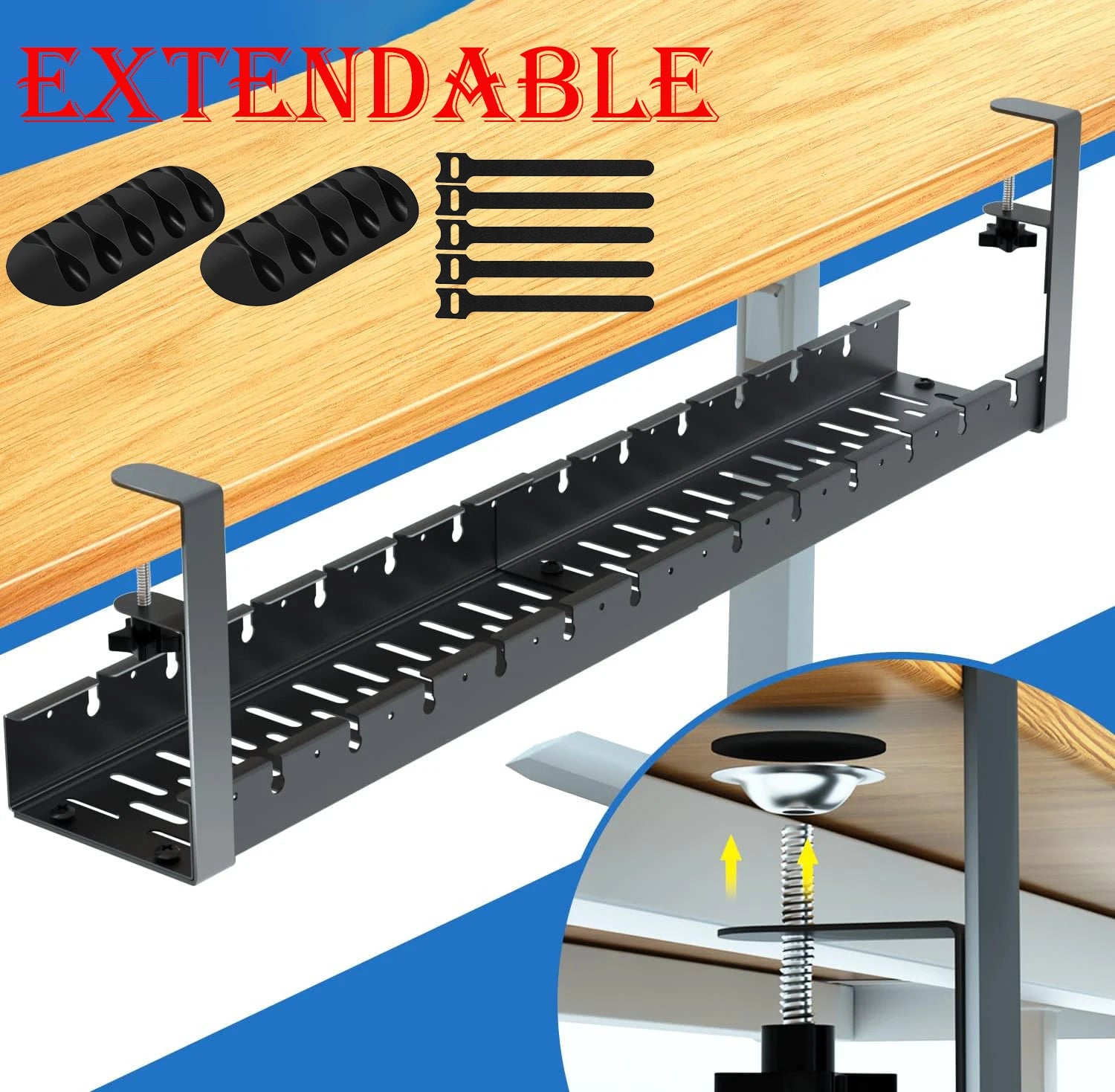 Extendable Under Desk Cable Management No Drilling Metal Cable Tray Space Saving Multipurpose Household Hanging Organizer Shelf