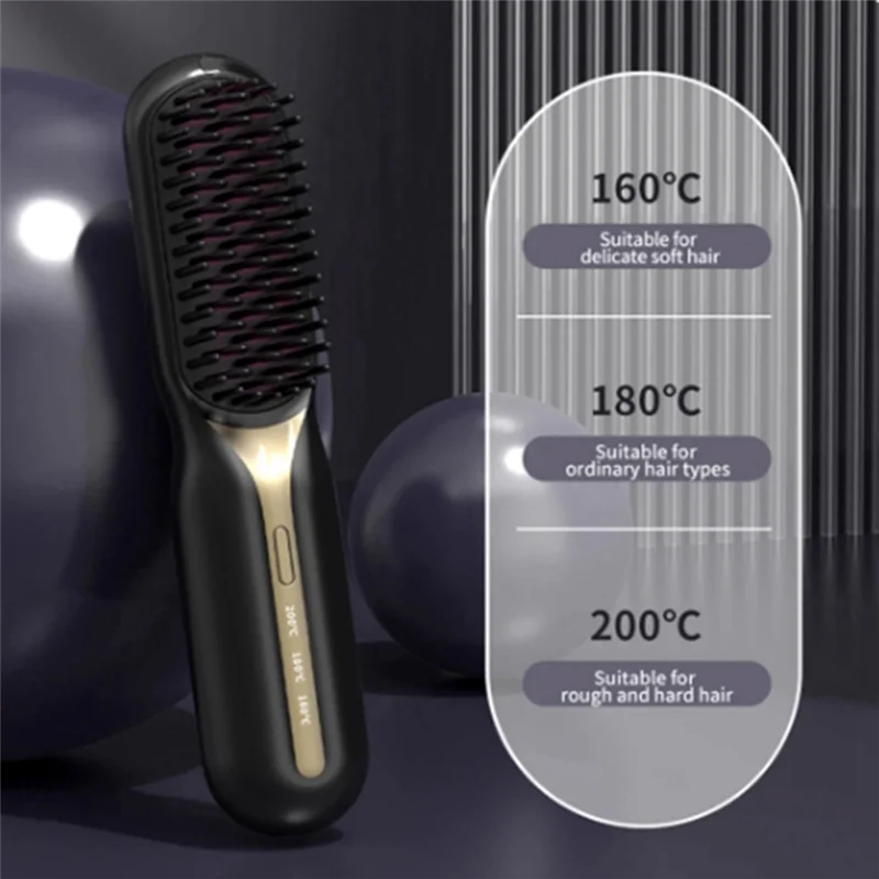 FZFZ Cordless Hair Straightener Hot Heating Comb Professional Electric Brush For Hair Smoothing Iron Negative  Hair Care