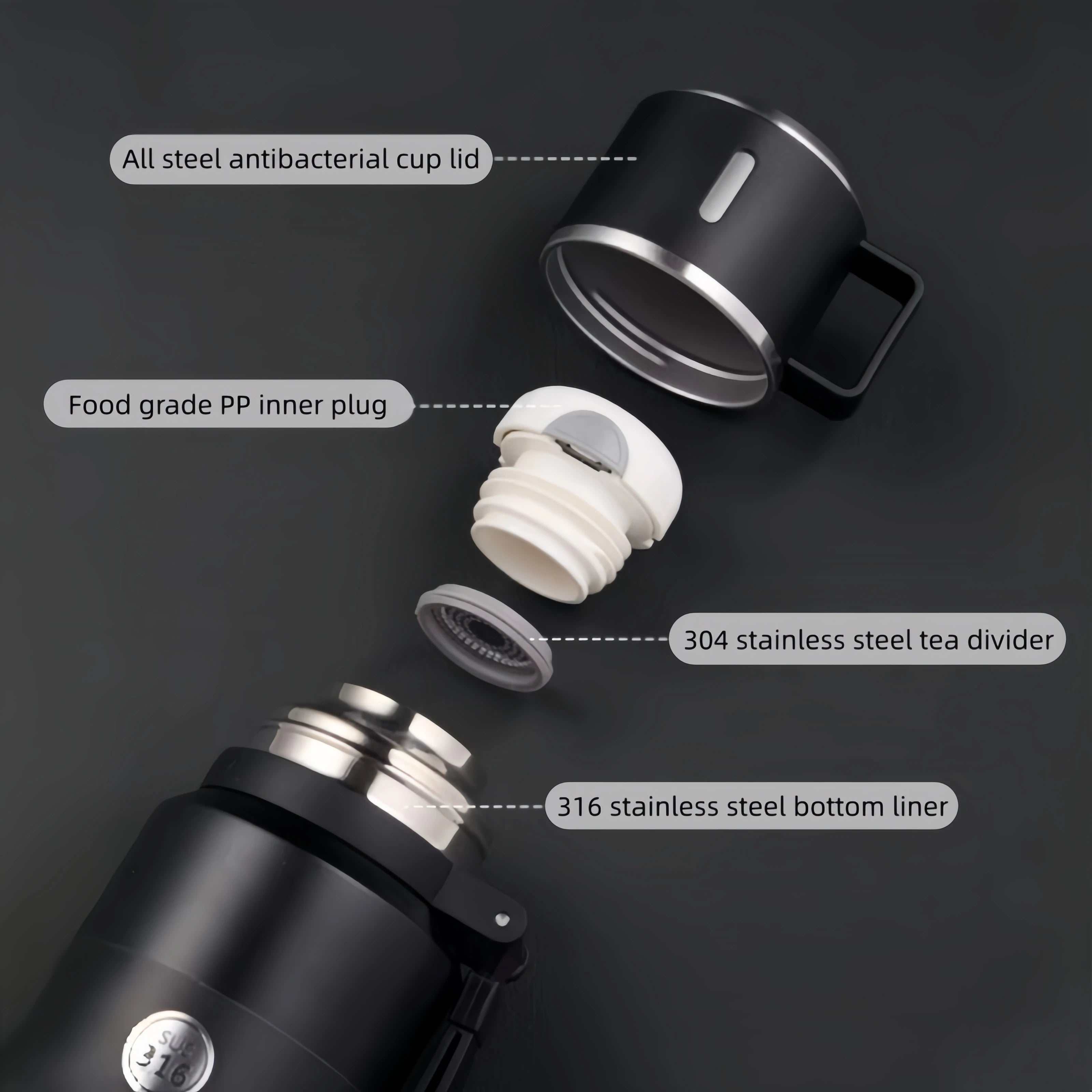 600-1500ml 316 Stainless Steel Vacuum Flasks Insulated Water Bottle Keep Cold and Hot Thermos Bottle for Coffee Tea Thermal Mug