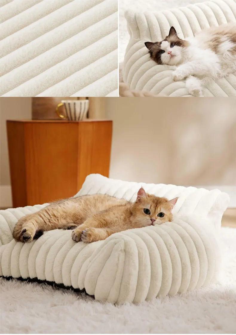 Winter Warm Cat Bed Sofa Removable Washable Cat Nest Soft Striped Pet Bed for Small Medium Dogs Cats Comfortable Plush Puppy Bed