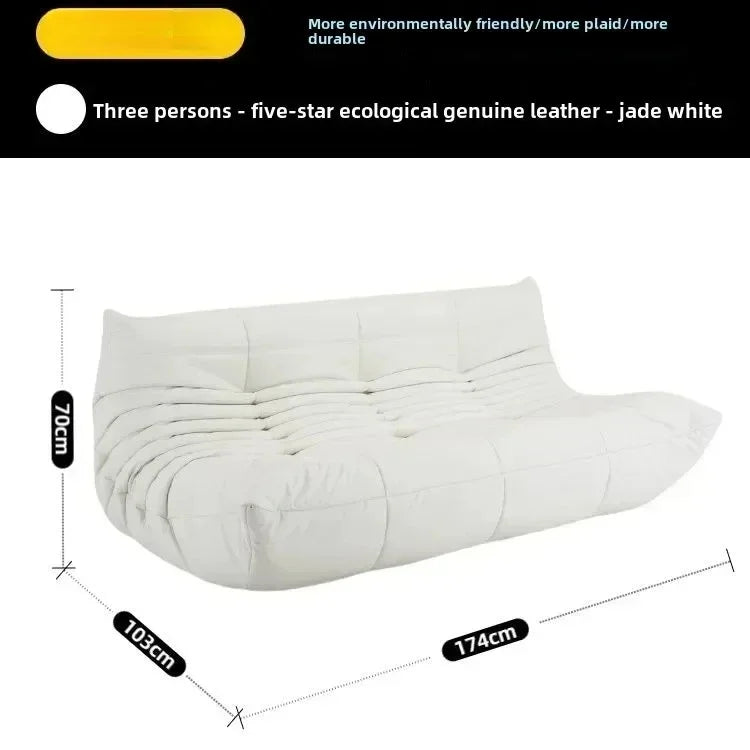 Fashion Freehand Space Original First Layer Cowhide Three-person Italian Minimalist Togo Caterpillar Lazy Sofa Lazy Sofa