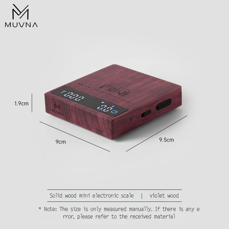 MUVNA Mini Digital Wood scale, Professional Electronic Coffee Scale for Espresso/Hand Drip Coffee 0.1g of high-precision, 2kg