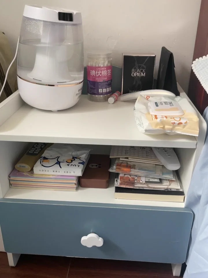 Modern Nightstand with Double Drawers Cute Kid's Bedside Table Multi-Functional White Cabinet for Girls' Bedrooms