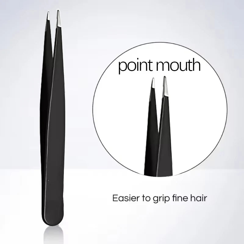 Stainless Steel Black Eyebrow Tweezer with Slant and Flat Point Beauty Tools for Eyelash Tweezer & Ingrown Hair Removal