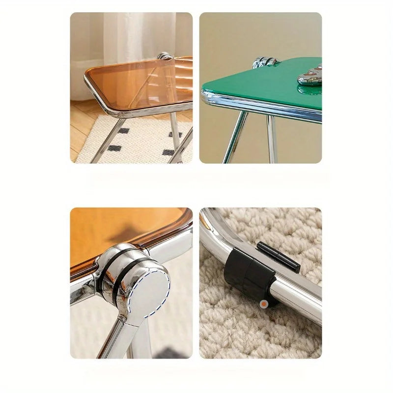 Transparent Folding Sofa side table Modern Coffee Table with Metal Frame, Ideal for Living Room Bedroom Compact Storage