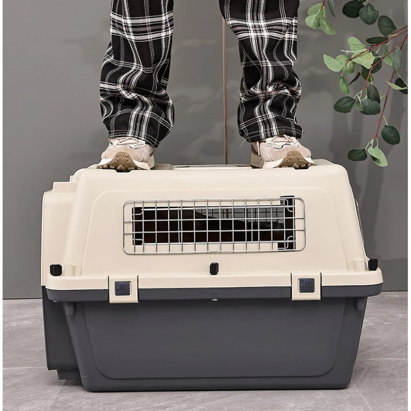 Pet Aviation Case Carrier Rolling Plastic Airline Approved Breathable Pet Cages Wire Door Travel Dog Cat Trolley Case Products