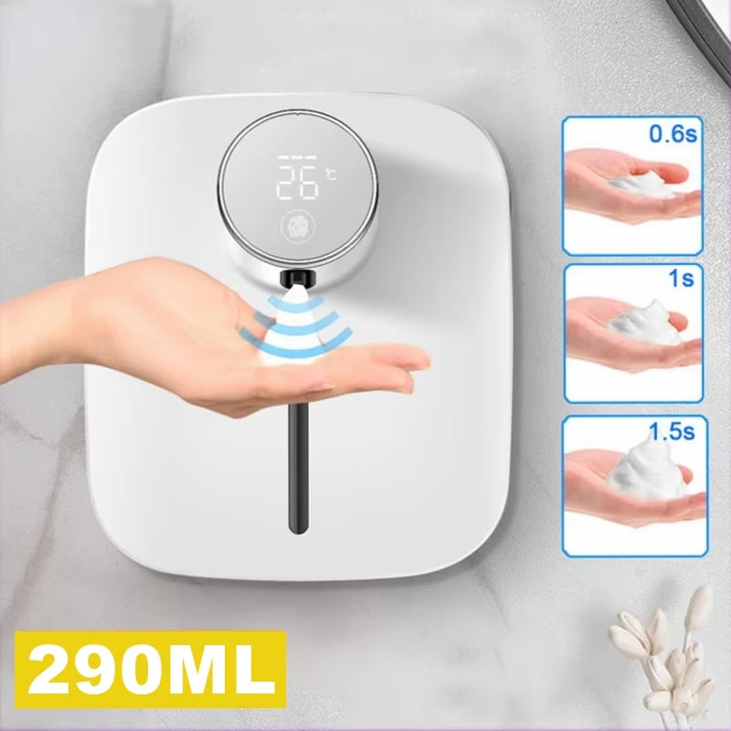 Wall-mounted Automatic Soap Dispenser Multifunctional Infrared Sensor LED Digital Display Touchless Foam USB Rechargeable