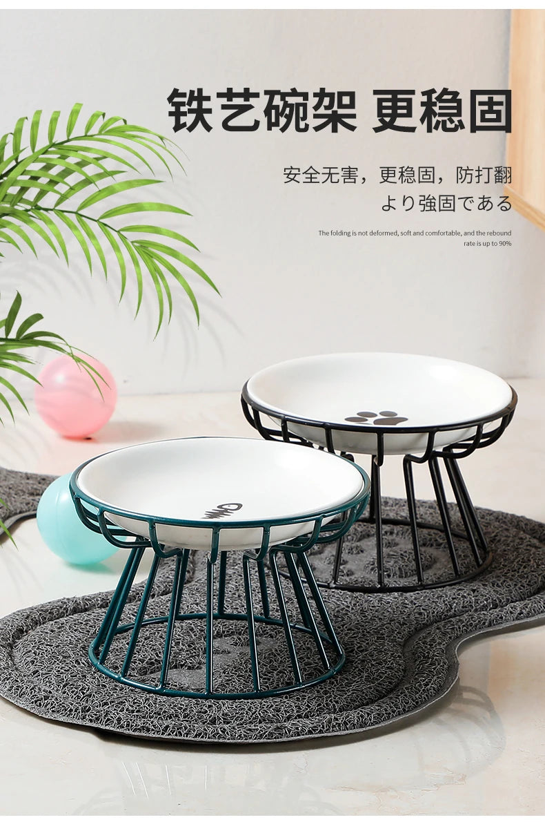 Ceramic For Dog Cat Puppy Kitten Elevated Cat Feeder Drinker Pet Feeder Bowl Pet Supplies Cat Food Bowl Water Feeder Container