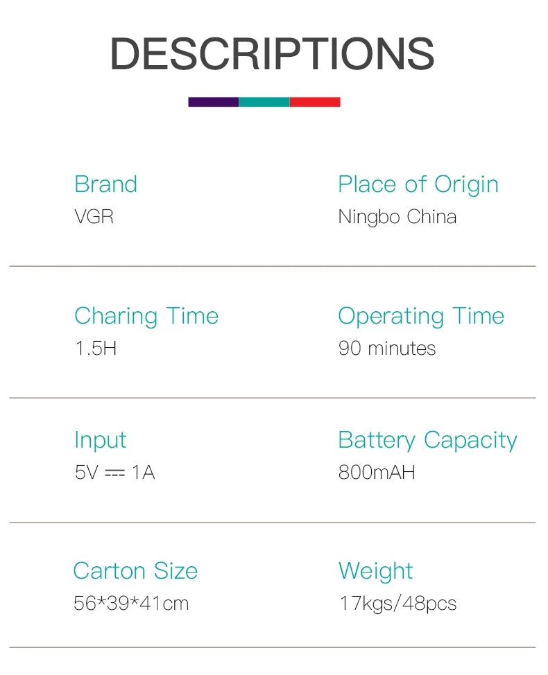 VGR Shaver Electric Razor Professional Shaving Machine Floating Beard Trimmer IPX7 Waterproof Rechargeable Shaver for Men V-306